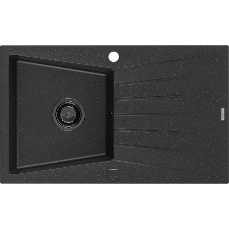 Mexen Cesar évier en granit 1 bac avec égouttoir 775 x 470 mm, noir/argent métallisé, siphon noir - 6514771010-73-B