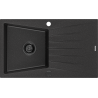 Mexen Cesar évier en granit 1 bac avec égouttoir 775 x 470 mm, noir/argent métallisé, siphon noir - 6514771010-73-B