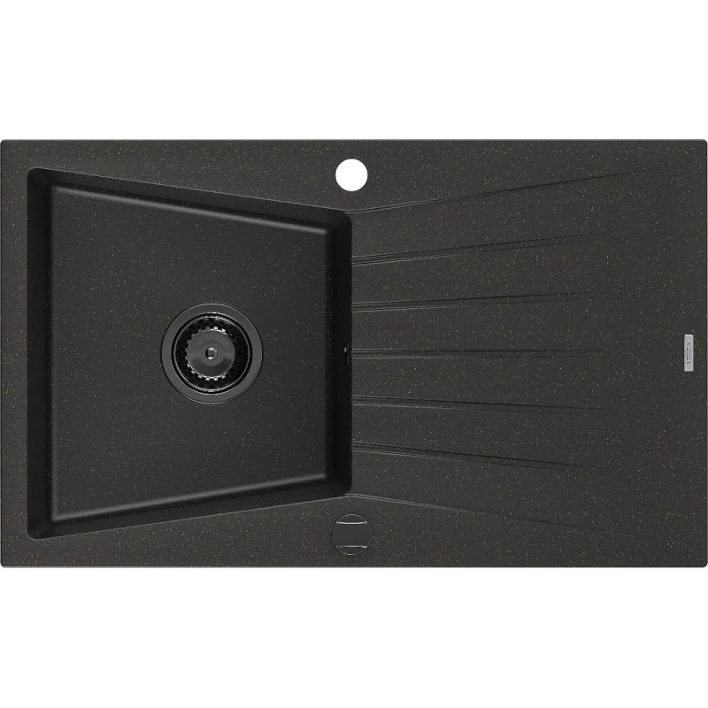 Mexen Cesar granite kitchen sink 1-bowl with drainer 775 x 470 mm, black/gold metallic, black siphon - 6514771010-75-B