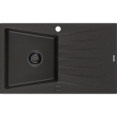 Mexen Cesar granite sink 1-bowl with drainer 775 x 470 mm, black/gold metallic, black siphon - 6514771010-75-B