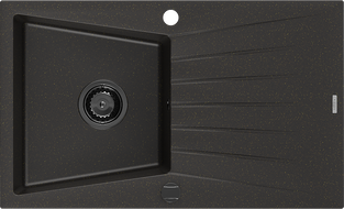 Mexen Cesar lavello in granito a 1 vasca con sgocciolatoio 775 x 470 mm, nero/oro metallizzato, sifone nero - 6514771010-75-B