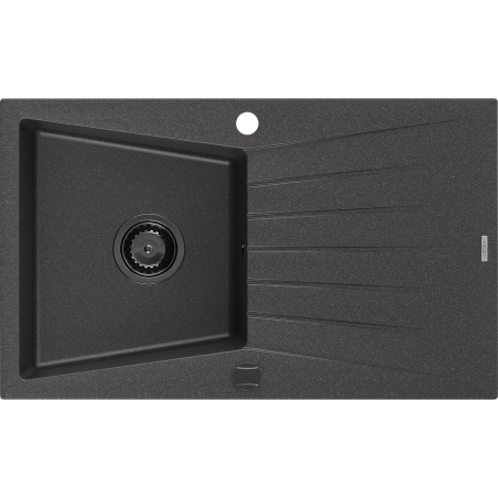 Mexen Cesar fregadero de granito de 1 cubeta con escurridor 775 x 470 mm, negro moteado, sifón negro - 6514771010-76-B
