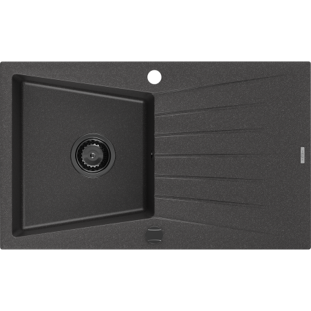 Mexen Cesar Granitspüle 1-beckig mit Abtropffläche 775 x 470 mm, schwarz gesprenkelt, schwarzer Siphon - 6514771010-76-B