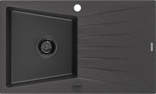 Mexen Cesar fregadero de granito de 1 cubeta con escurridor 775 x 470 mm, negro moteado, sifón negro - 6514771010-76-B