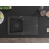 Mexen Cesar Granitspüle 1-beckig mit Abtropffläche 775 x 470 mm, schwarz gesprenkelt, schwarzer Siphon - 6514771010-76-B