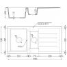 Mexen Andres granieten spoelbak 1,5-kamer met afdruiprek 1000 x 500 mm, wit, zwarte sifon - 6515101510-20-B