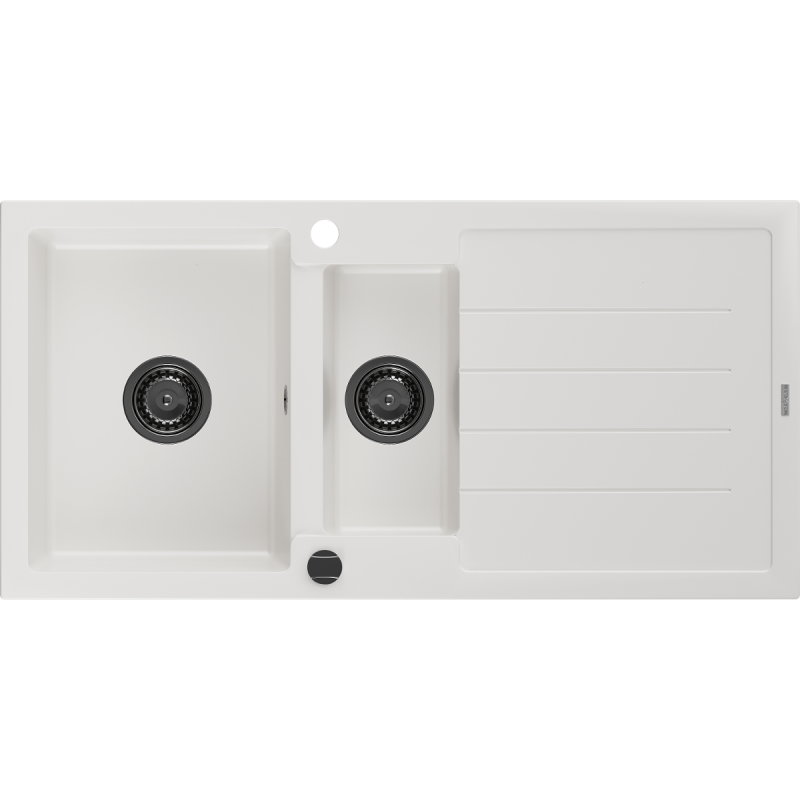 Mexen Andres granitvask 1,5-fack med avrinning 1000 x 500 mm, vit, svart sifon - 6515101510-20-B