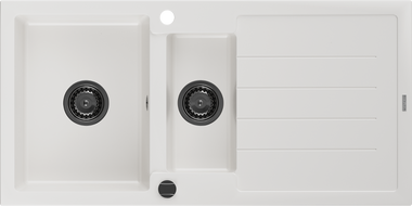 Mexen Andres granitvask 1,5-fack med avrinning 1000 x 500 mm, vit, svart sifon - 6515101510-20-B