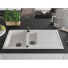 Mexen Andres granitische spoelbak 1,5-komor met afdruiprek 1000 x 500 mm, wit, zwarte sifon - 6515101510-20-B