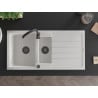 Mexen Andres évier en granit 1,5 bac avec égouttoir 1000 x 500 mm, blanc, siphon noir - 6515101510-20-B