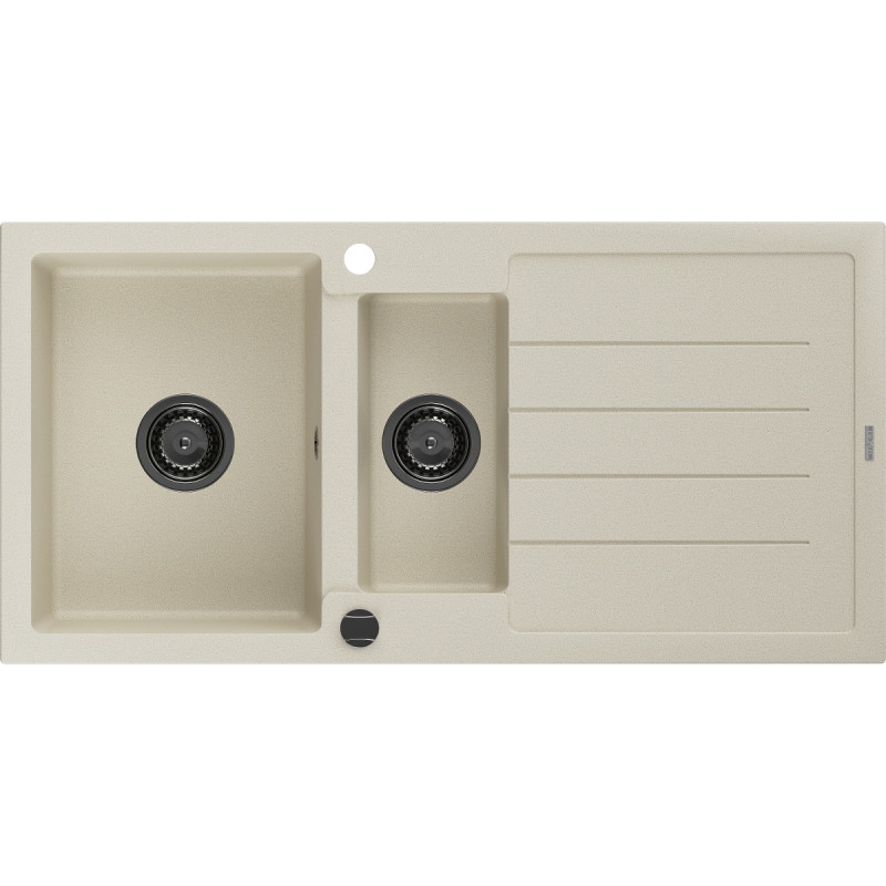 Mexen Andres granitische gootsteen 1,5-komor met afdruiprek 1000 x 500 mm, beige, zwarte sifon - 6515101510-69-B