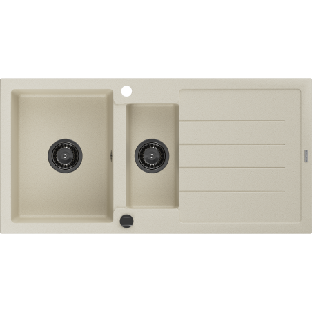 Mexen Andres granit gootsteen 1,5-comparte met druiprek 1000 x 500 mm, beige, zwarte sifon - 6515101510-69-B