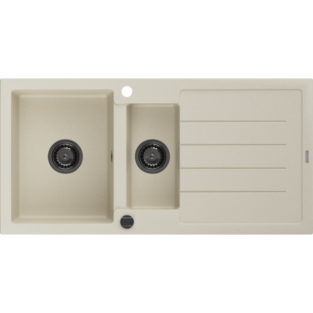 Mexen Andres Granitspüle 1,5-Becken mit Abtropffläche 1000 x 500 mm, beige, schwarzer Siphon - 6515101510-69-B