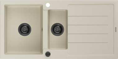Mexen Andres graniittinen 1,5-altaalla oleva tiskiallas, valutustasolla 1000 x 500 mm, beige, musta syfon - 6515101510-69-B
