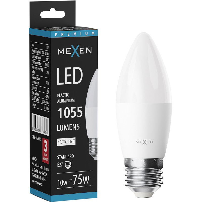Mexen Nova LED-Glühbirne E27, C37, 10W, Neutral - 4000K, 1055 lm - L102-E27-1040-01