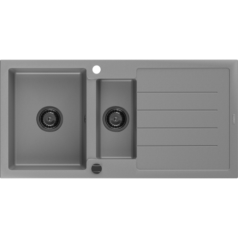 Mexen Andres fregadero de granito de 1,5 senos con escurridor 1000 x 500 mm, gris, sifón negro - 6515101510-71-B