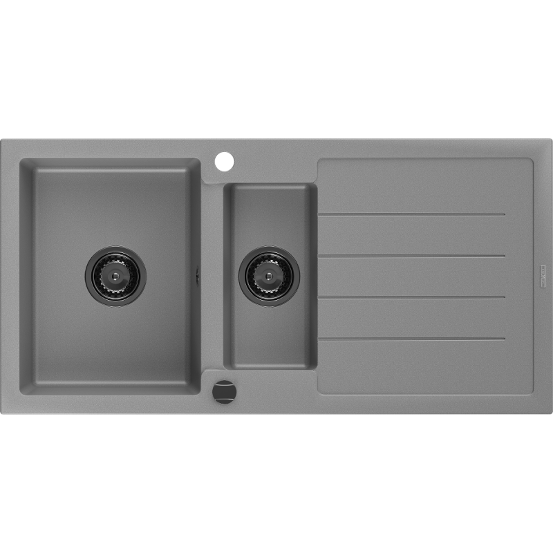 Mexen Andres granitdiskho 1,5-kammare med avrinningsplatta 1000 x 500 mm, grå, svart sifon - 6515101510-71-B