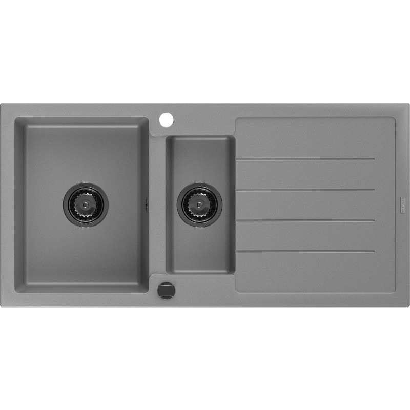 Mexen Andres Granitspüle 1,5-Komponenten mit Abtropffläche 1000 x 500 mm, grau, Siphon schwarz - 6515101510-71-B