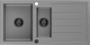Mexen Andres lavello in granito 1,5 vasche con sgocciolatoio 1000 x 500 mm, grigio, sifone nero - 6515101510-71-B