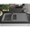 Mexen Andres Granitspüle 1,5 Becken mit Abtropffläche 1000 x 500 mm, grau, schwarzer Siphon - 6515101510-71-B