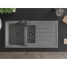Mexen Andres lavello in granito a 1,5 vasca con sgocciolatoio 1000 x 500 mm, grigio, sifone nero - 6515101510-71-B
