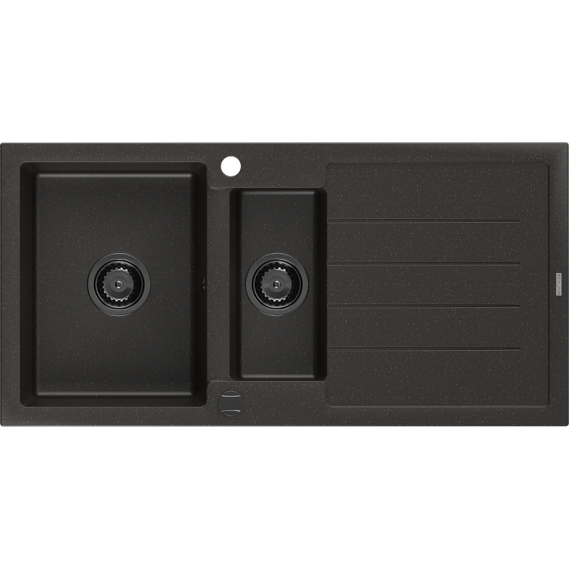 Mexen Andres fregadero de granito de 1,5 senos con escurridor 1000 x 500 mm negro/oro metálico, sifón negro - 6515101510-75-B