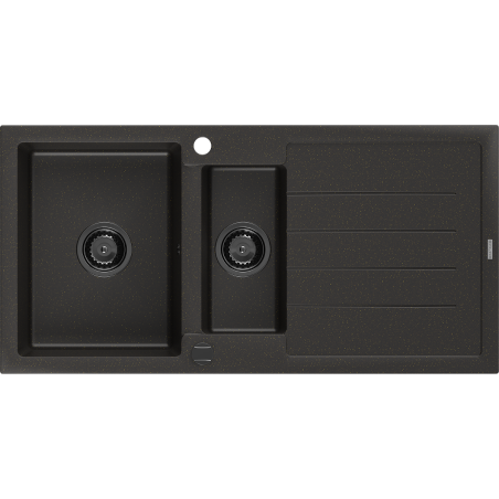 Mexen Andres lavello in granito 1,5 vasche con sgocciolatoio 1000 x 500 mm nero/oro metallico, sifone nero - 6515101510-75-B