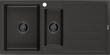 Mexen Andres fregadero de granito de 1,5 senos con escurridor 1000 x 500 mm negro/oro metálico, sifón negro - 6515101510-75-B