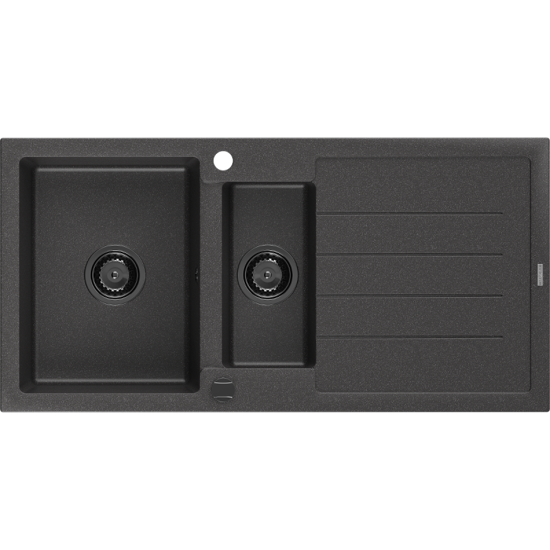 Mexen Andres lava-loiça de granito 1,5-bacia com escorredor 1000 x 500 mm preto salpicado, sifão preto - 6515101510-76-B