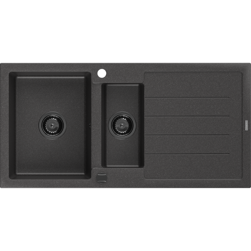 Mexen Andres lavello in granito 1,5 vasche con sgocciolatoio 1000 x 500 mm nero spruzzato, sifone nero - 6515101510-76-B