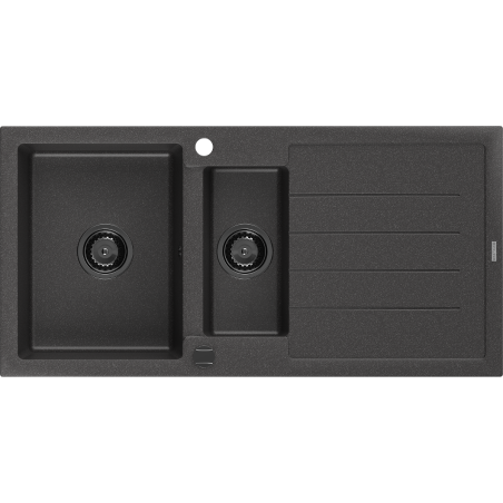Mexen Andres évier en granit 1,5 bac avec égouttoir 1000 x 500 mm noir moucheté, siphon noir - 6515101510-76-B