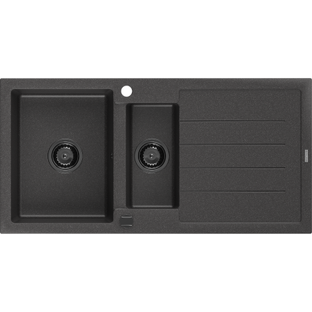 Mexen Andres lavello in granito 1,5 vasche con sgocciolatoio 1000 x 500 mm nero spruzzato, sifone nero - 6515101510-76-B