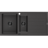 Mexen Andres Granitspüle 1,5-beckig mit Abtropffläche 1000 x 500 mm schwarz gesprenkelt, Siphon schwarz - 6515101510-76-B
