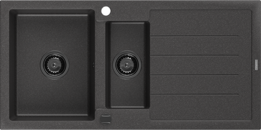 Mexen Andres lavello in granito 1,5 vasche con sgocciolatoio 1000 x 500 mm nero spruzzato, sifone nero - 6515101510-76-B