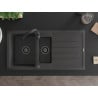 Mexen Andres Granitspüle 1,5-beckig mit Abtropffläche 1000 x 500 mm schwarz gesprenkelt, Siphon schwarz - 6515101510-76-B