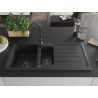 Mexen Andres Granitspüle 1,5-Becken mit Abtropffläche 1000 x 500 mm schwarz, Siphon schwarz - 6515101510-77-B