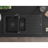Mexen Andres Granitspüle 1,5-Becken mit Abtropffläche 1000 x 500 mm schwarz, schwarzer Siphon - 6515101510-77-B