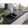 Mexen Andres Granitspüle 1,5-Becken mit Abtropffläche 1000 x 500 mm schwarz, Siphon schwarz - 6515101510-77-B