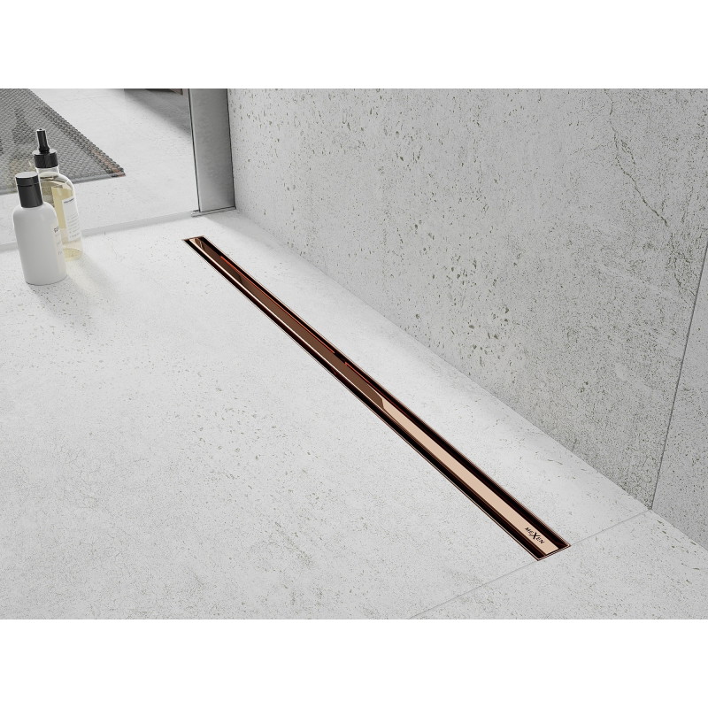 Mexen Flat 360° Slim pööratav jooneline äravool 130 cm, roosa kuld - 1641130