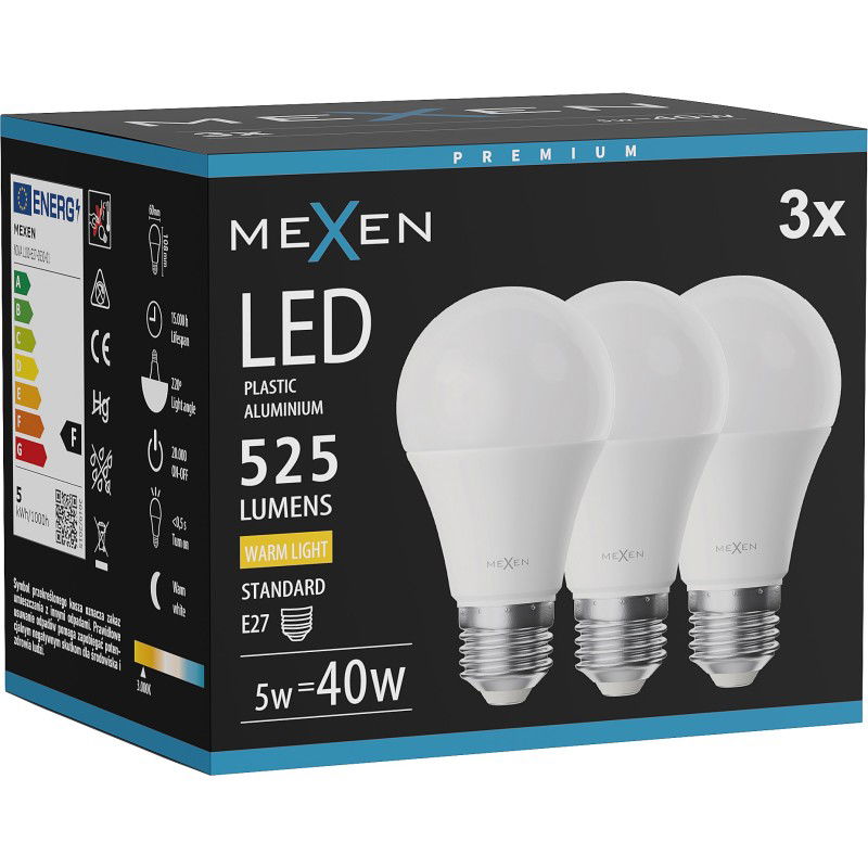 Mexen Nova 3x Λάμπα LED E27, A60, 5W, Θερμό - 3000K, 525 lm - L100-E27-0530-01x03