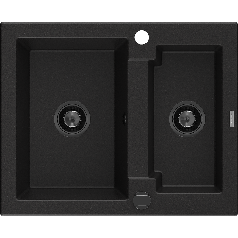 Mexen Carlos Granitspüle 1,5-Kammer 582 x 475 mm, schwarz, schwarzer Siphon - 6518581500-77-B