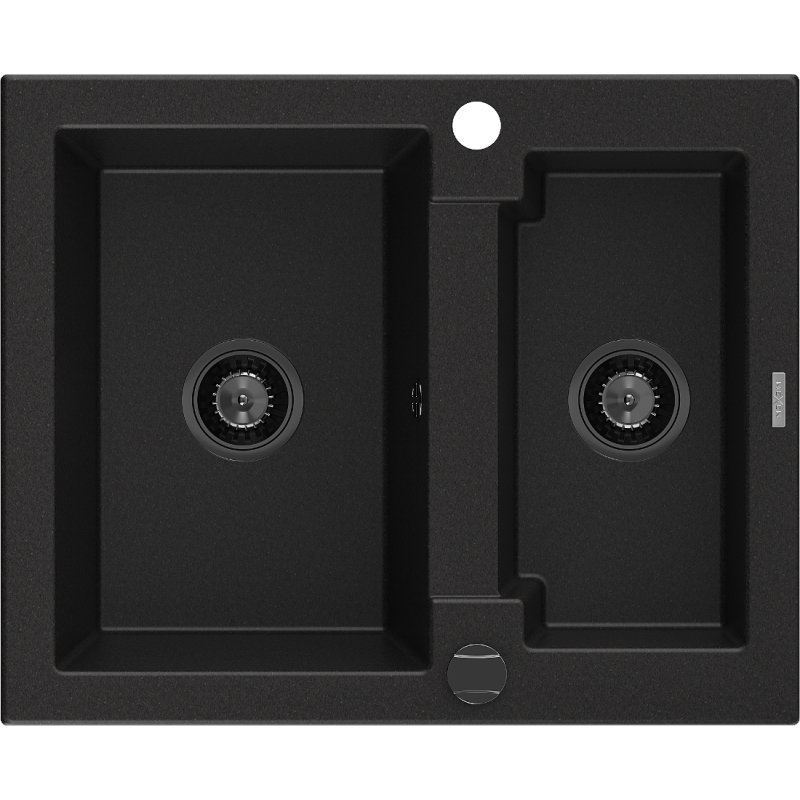 Mexen Carlos lava-louça de granito 1,5 bacias 582 x 475 mm, preto, sifão preto - 6518581500-77-B