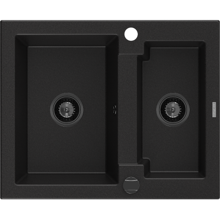 Mexen Carlos évier en granit 1,5 bac 582 x 475 mm, noir, siphon noir - 6518581500-77-B