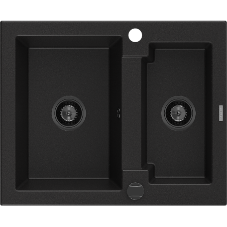 Mexen Carlos lava-louça de granito 1,5 bacias 582 x 475 mm, preto, sifão preto - 6518581500-77-B