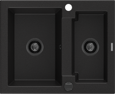 Mexen Carlos évier en granit 1,5 bac 582 x 475 mm, noir, siphon noir - 6518581500-77-B