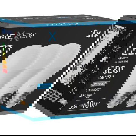 Mexen Nova 3x LED-lamppu E27, A60, 6W, Kylmä - 6500K, 630 lm - L100-E27-0665-01x03