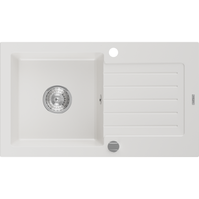 Mexen Pablo fregadero de granito de 1 seno con escurridor 752 x 436 mm, blanco, sifón cromado - 6510751010-20