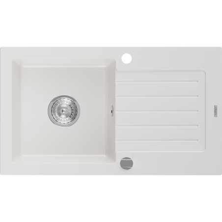 Mexen Pablo lavello in granito a 1 vasca con scolapiatti 752 x 436 mm, bianco, sifone cromato - 6510751010-20