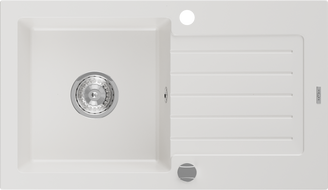 Mexen Pablo granieten spoelbak met 1 bak en afdruiprek 752 x 436 mm, wit, sifon chroom - 6510751010-20