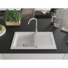 Mexen Pablo évier de cuisine en granit à 1 cuve avec égouttoir 752 x 436 mm, blanc, siphon chromé - 6510751010-20